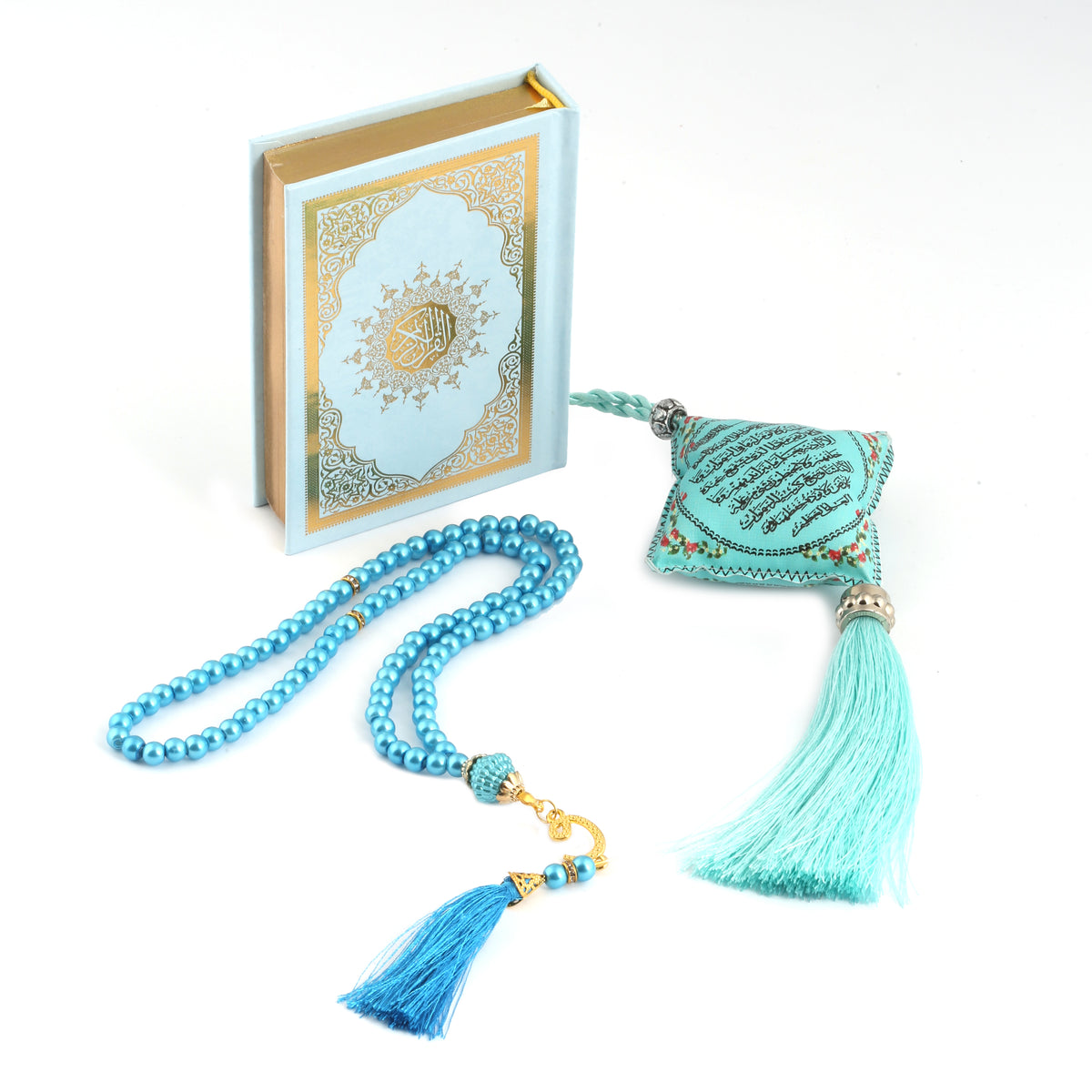 ZANBEAL Tranquil Journey Islamic Gift Set: Quran, Tasbih Prayer Beads , and Dua Car Hanging Cushion