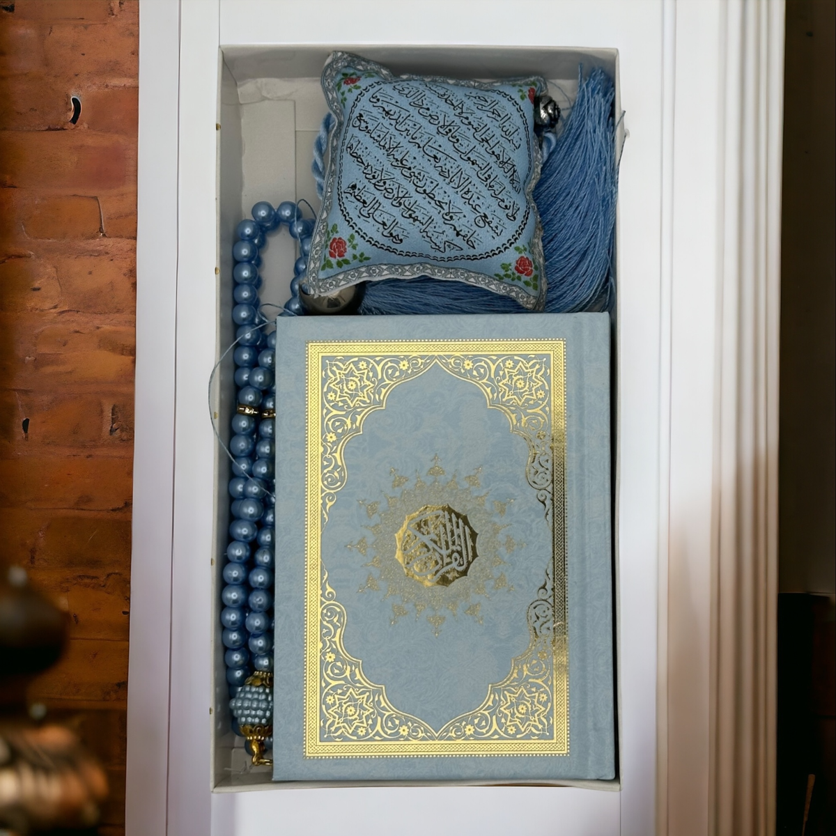 ZANBEAL Tranquil Journey Islamic Gift Set: Quran, Tasbih Prayer Beads , and Dua Car Hanging Cushion
