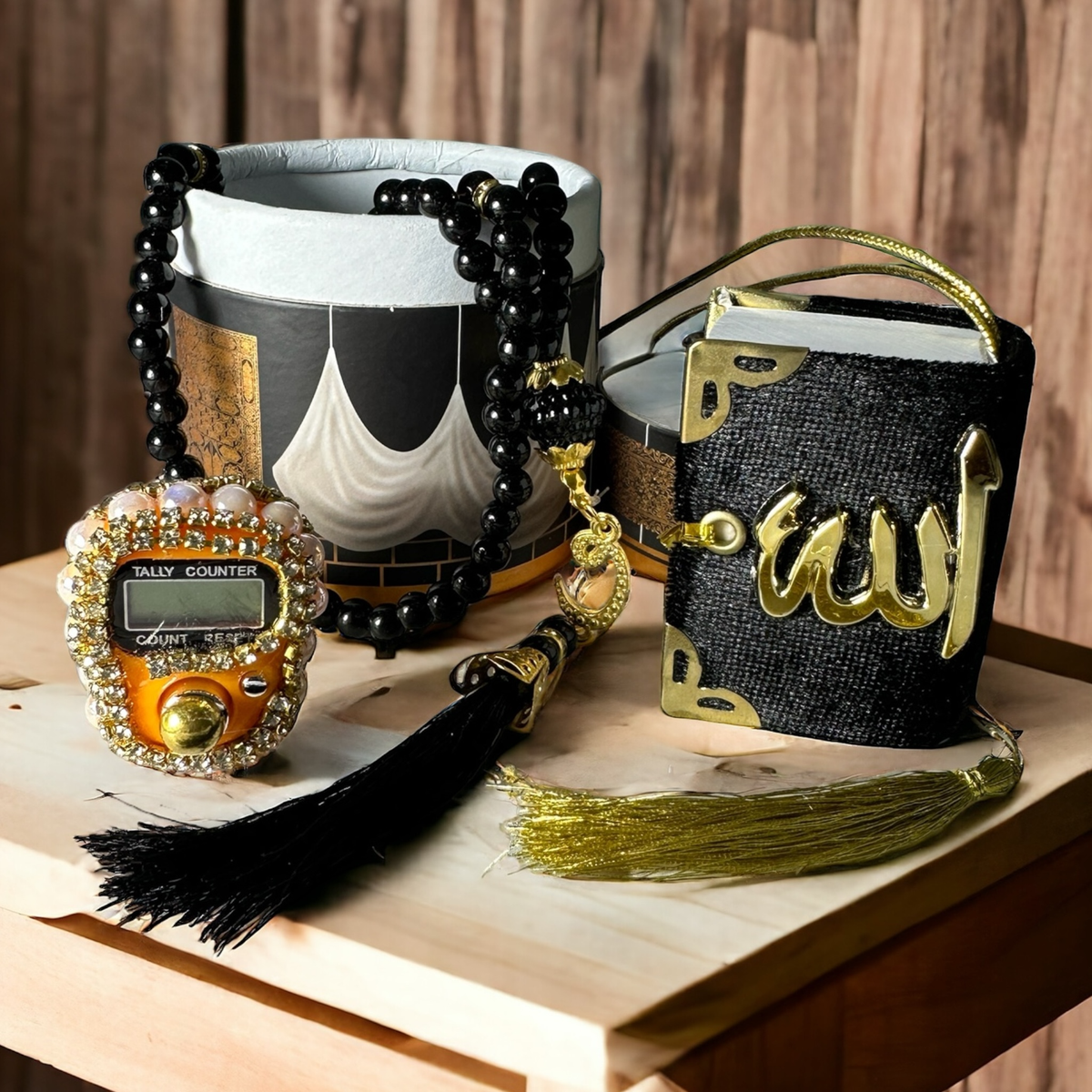 ZANBEAL Divine Elegance Collection Islamic Gift Set : Embellished Tally Counter, Mini Quran and Tasbih Beads.
