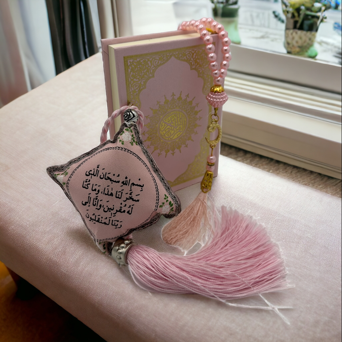 ZANBEAL Tranquil Journey Islamic Gift Set: Quran, Tasbih Prayer Beads , and Dua Car Hanging Cushion