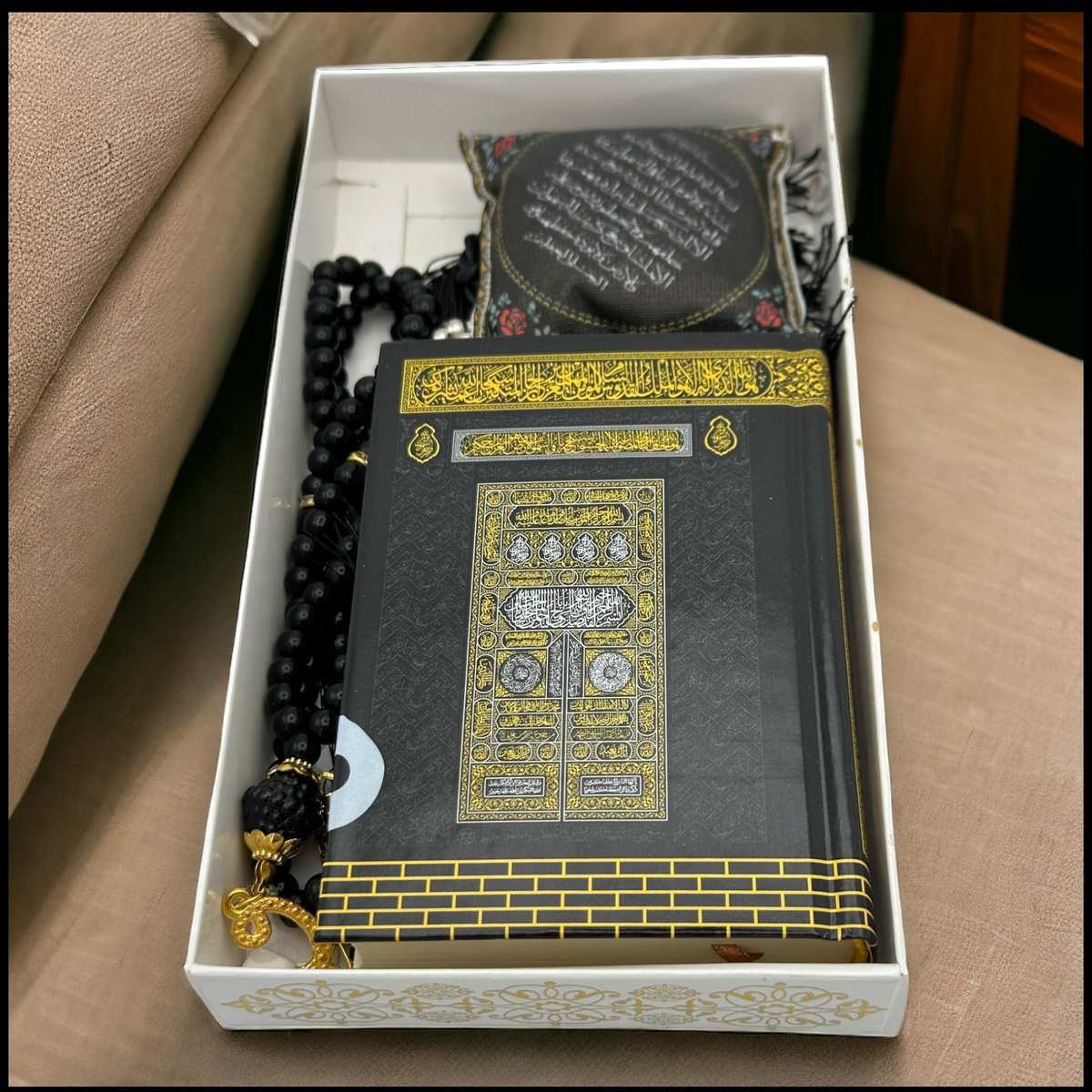 ZANBEAL Tranquil Journey Islamic Gift Set: Quran, Tasbih Prayer Beads , and Dua Car Hanging Cushion
