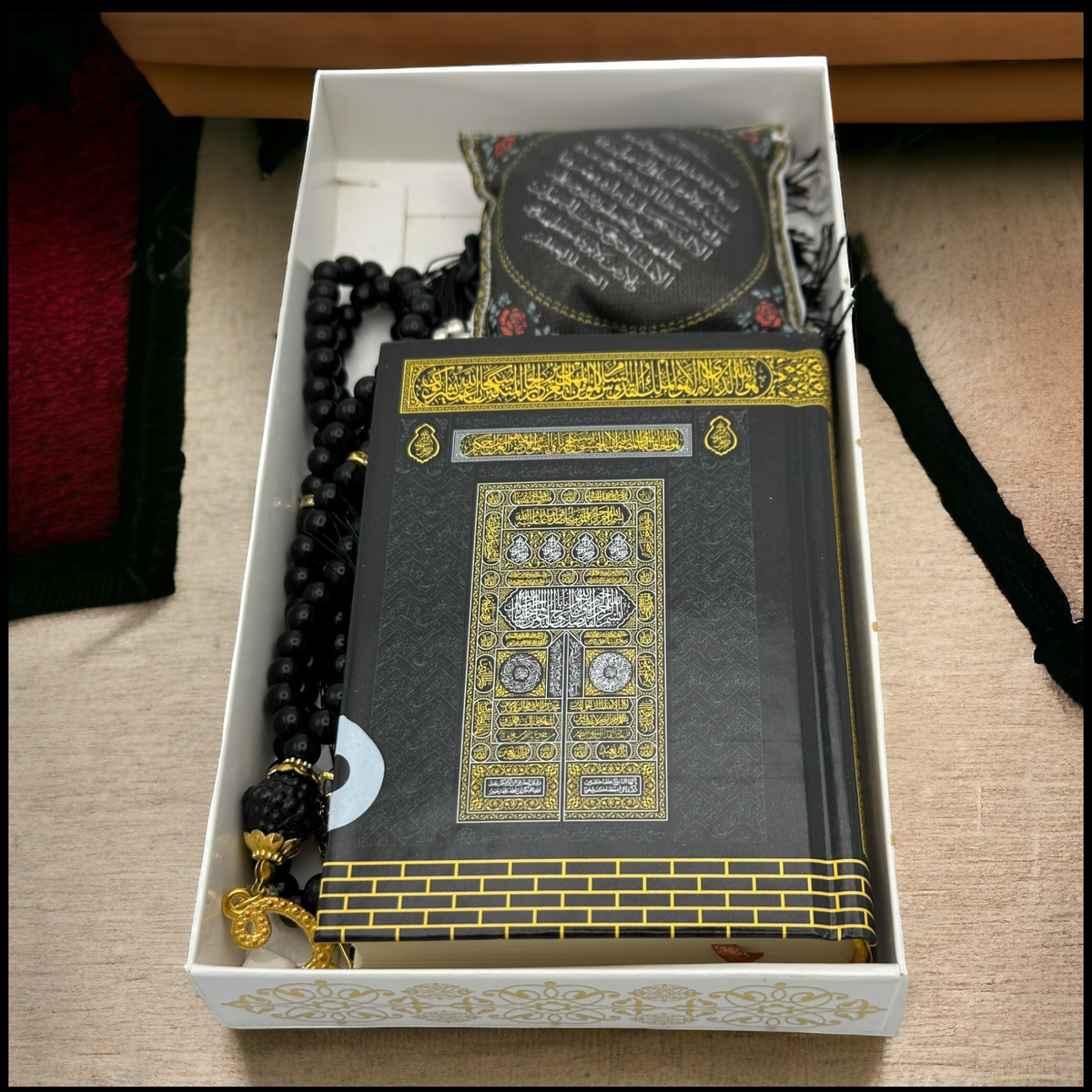 ZANBEAL Tranquil Journey Islamic Gift Set: Quran, Tasbih Prayer Beads , and Dua Car Hanging Cushion