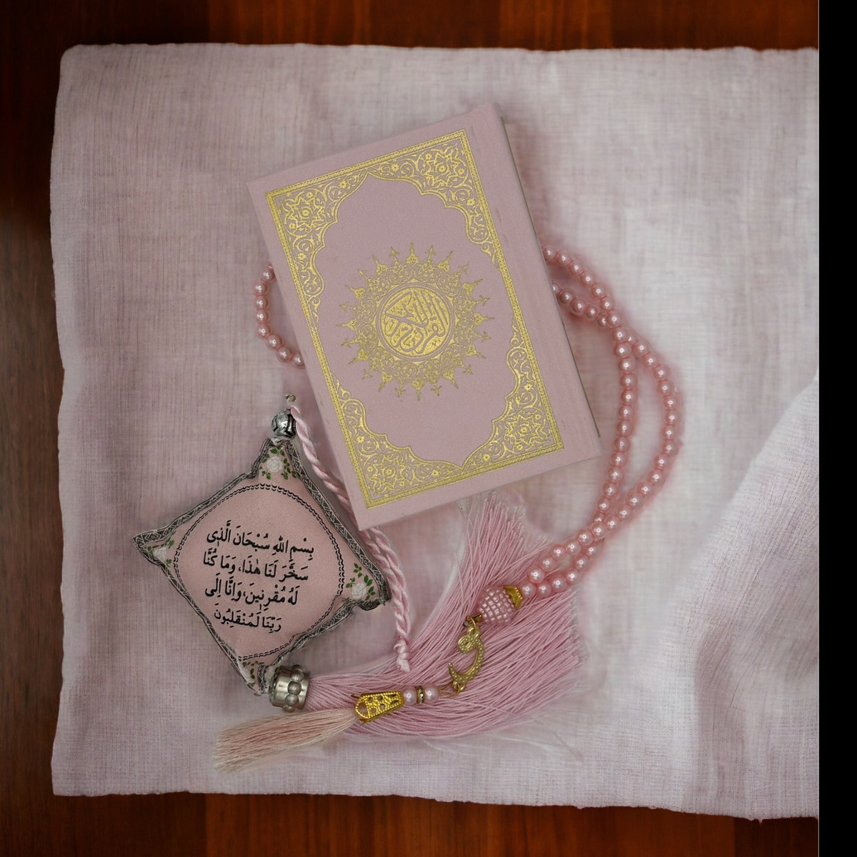 ZANBEAL Tranquil Journey Islamic Gift Set: Quran, Tasbih Prayer Beads , and Dua Car Hanging Cushion