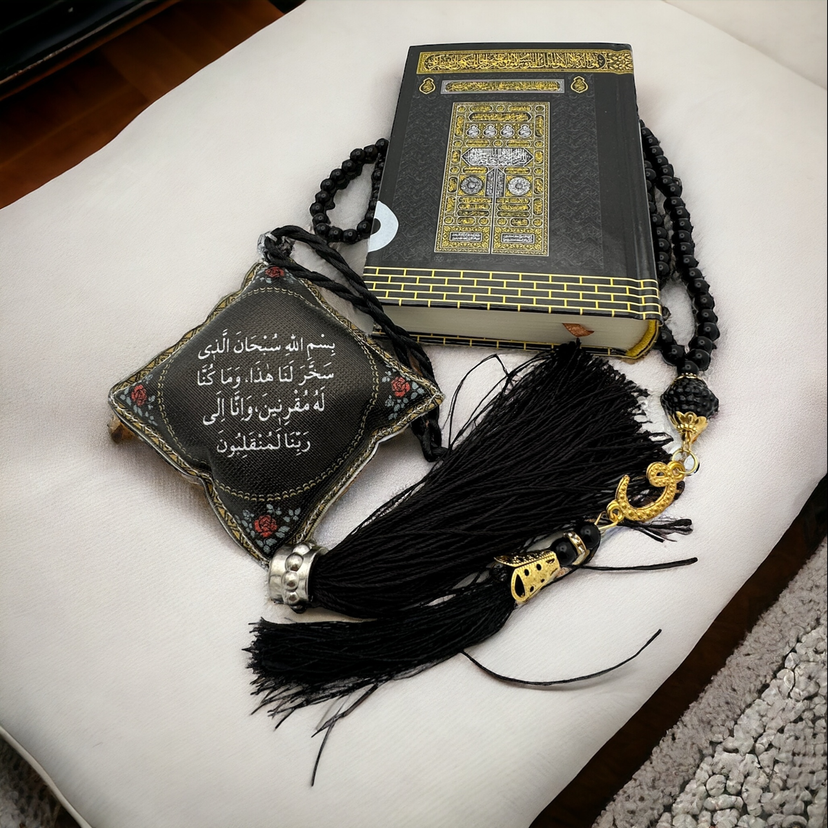 ZANBEAL Tranquil Journey Islamic Gift Set: Quran, Tasbih Prayer Beads , and Dua Car Hanging Cushion