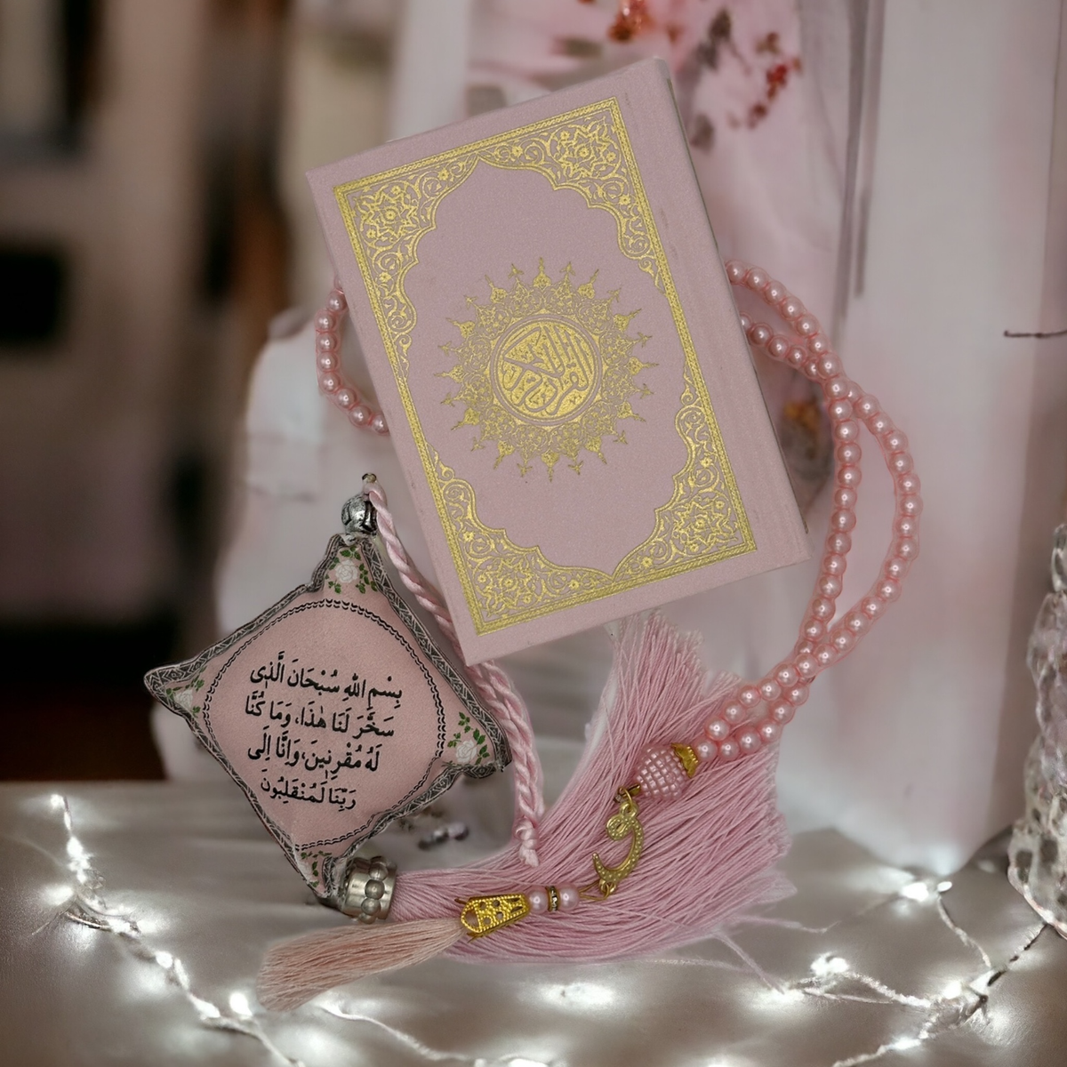 ZANBEAL Tranquil Journey Islamic Gift Set: Quran, Tasbih Prayer Beads , and Dua Car Hanging Cushion