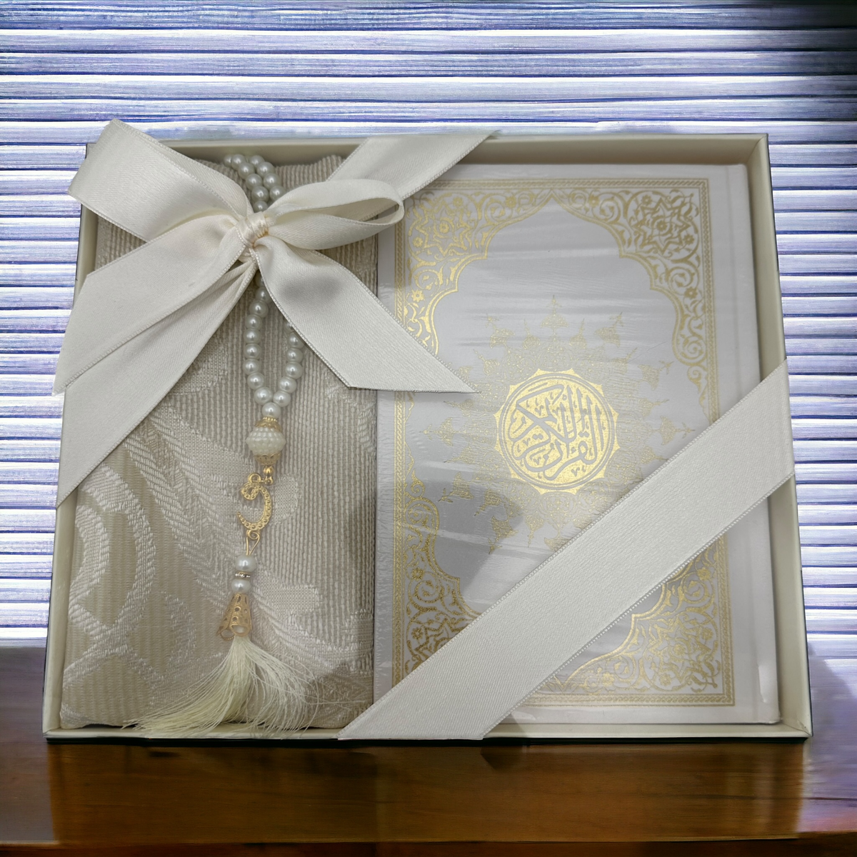 ZANBEAL Heritage Reflections Islamic Gift Set : Luxurious Prayer Set with Quran, Tasbih and Prayer Rug