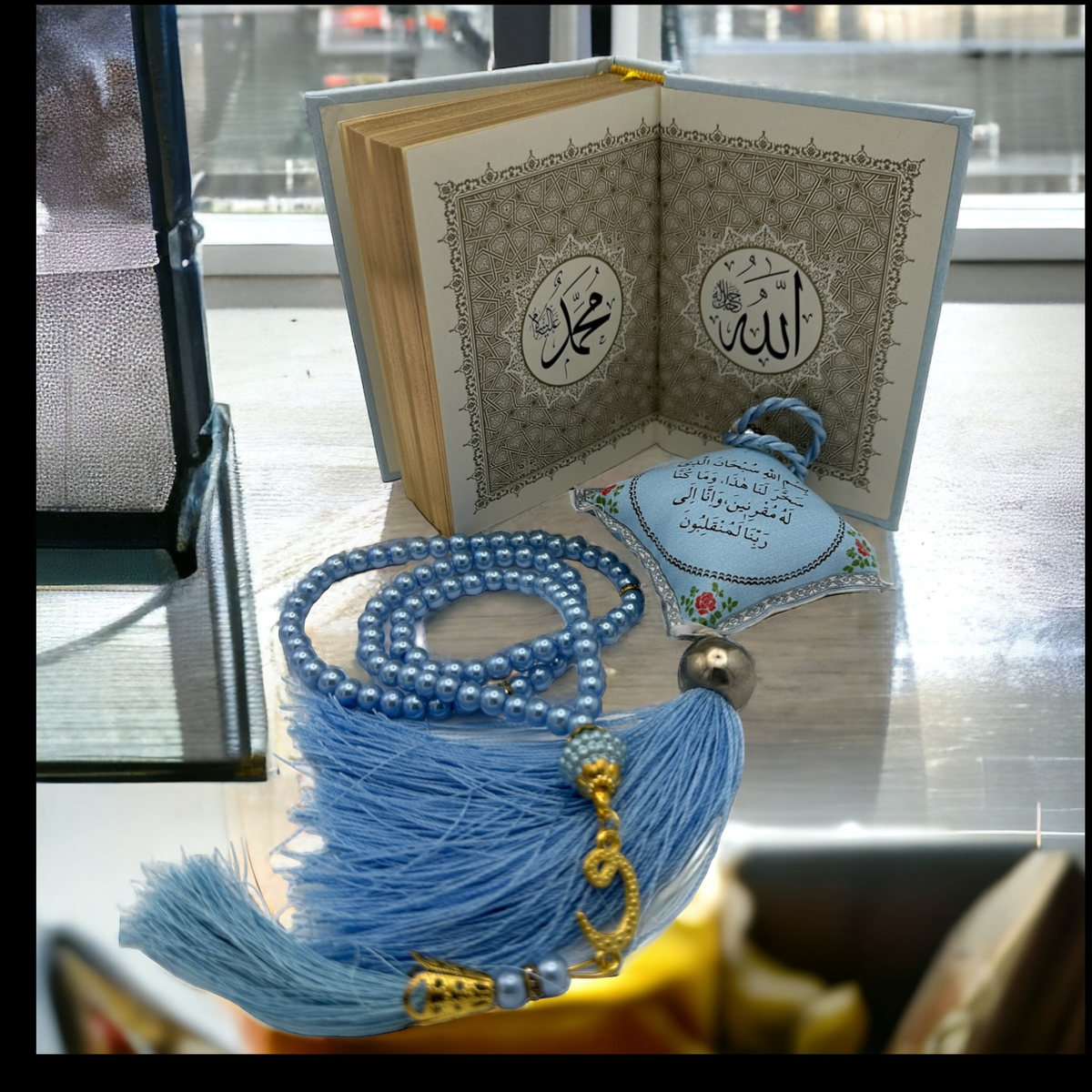 ZANBEAL Tranquil Journey Islamic Gift Set: Quran, Tasbih Prayer Beads , and Dua Car Hanging Cushion