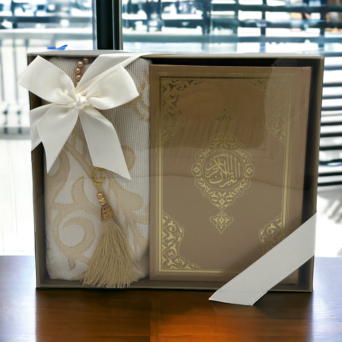 ZANBEAL Heritage Reflections Islamic Gift Set : Luxurious Prayer Set with Quran, Tasbih and Prayer Rug