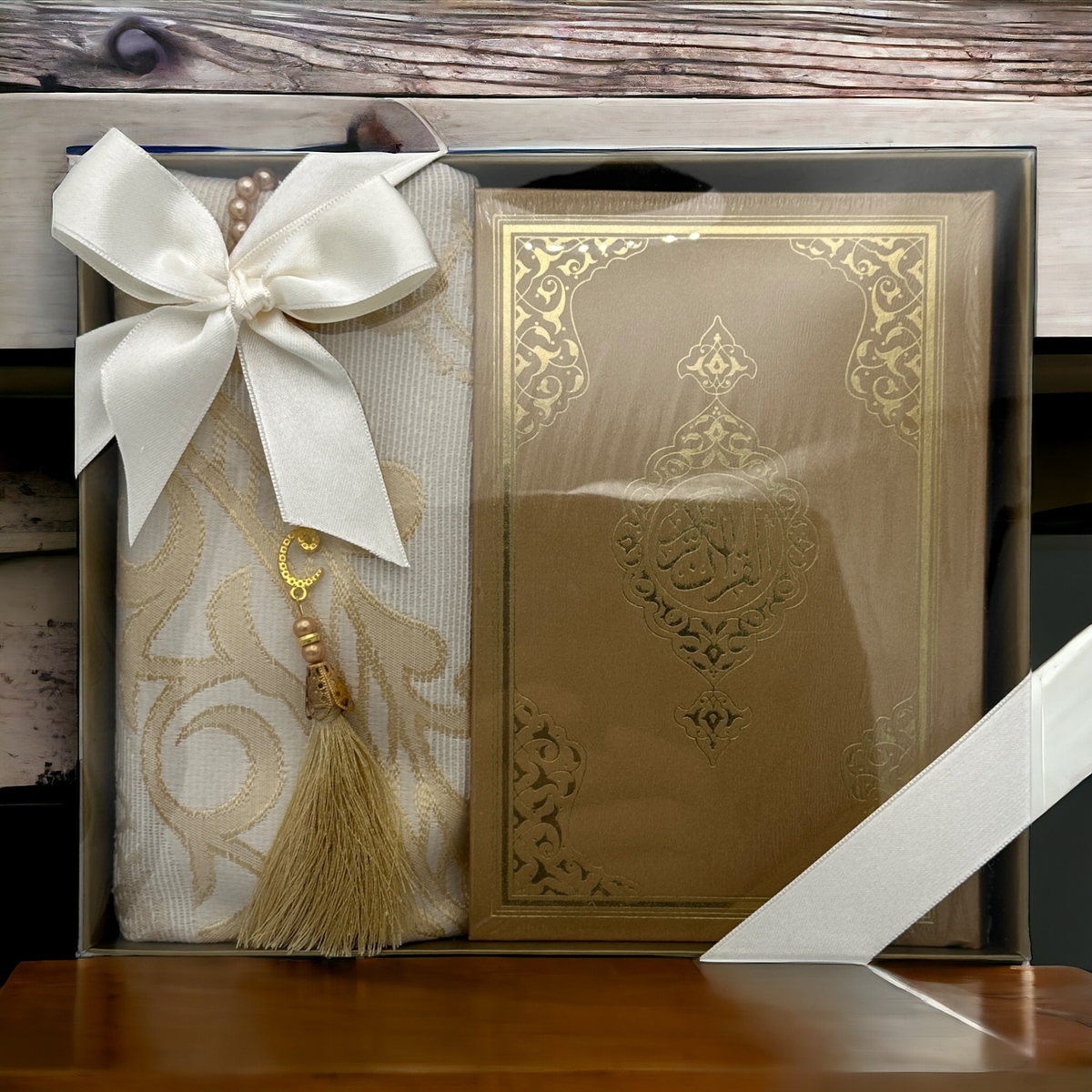 ZANBEAL Heritage Reflections Islamic Gift Set : Luxurious Prayer Set with Quran, Tasbih and Prayer Rug