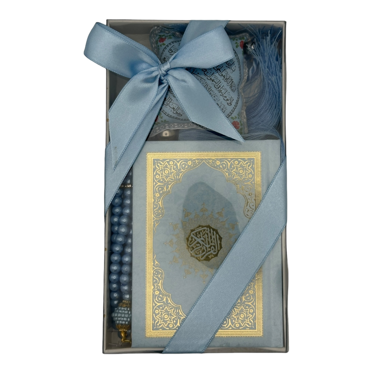 ZANBEAL Tranquil Journey Islamic Gift Set: Quran, Tasbih Prayer Beads , and Dua Car Hanging Cushion
