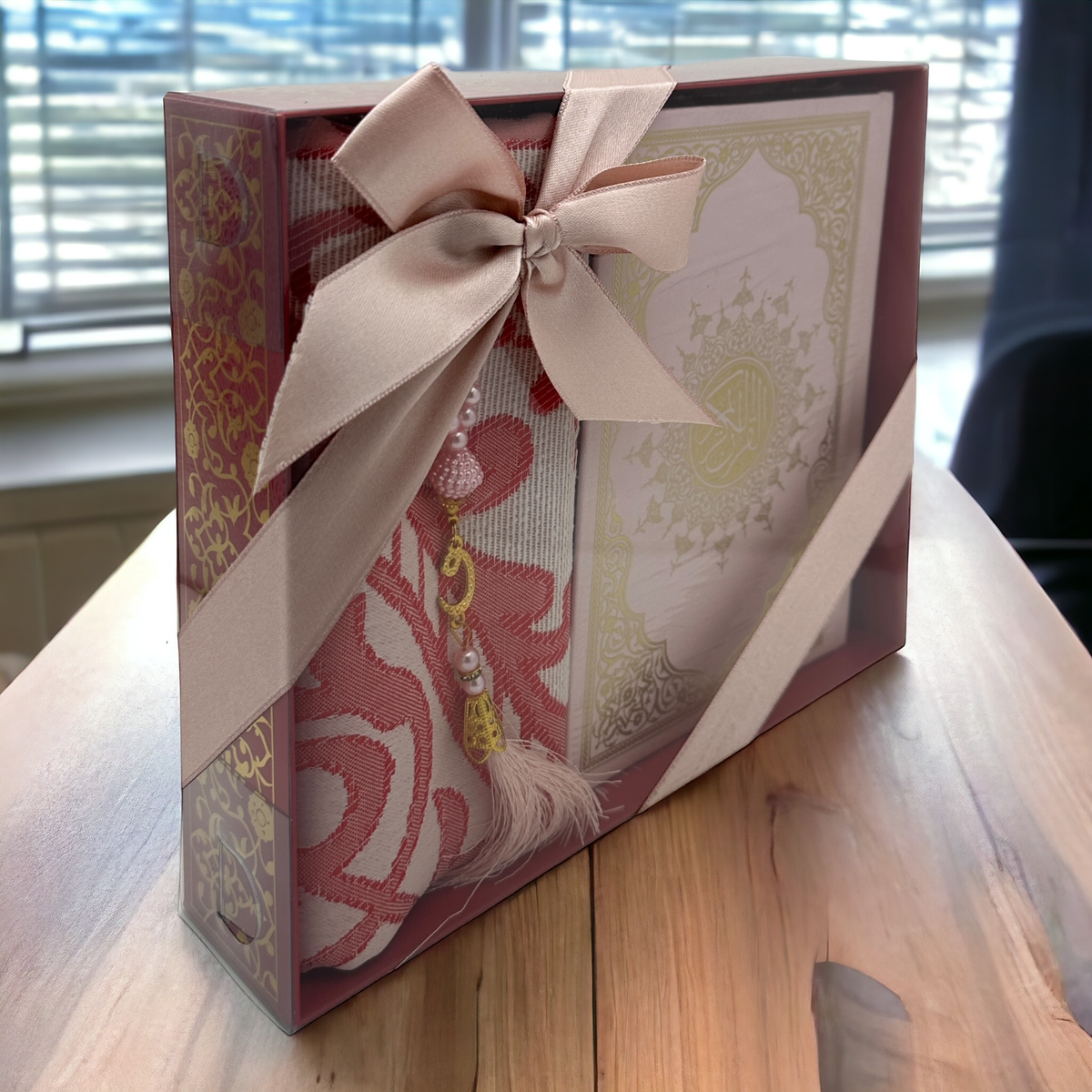 ZANBEAL Heritage Reflections Islamic Gift Set : Luxurious Prayer Set with Quran, Tasbih and Prayer Rug