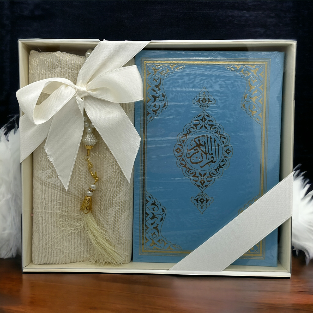 ZANBEAL Heritage Reflections Islamic Gift Set : Luxurious Prayer Set with Quran, Tasbih and Prayer Rug