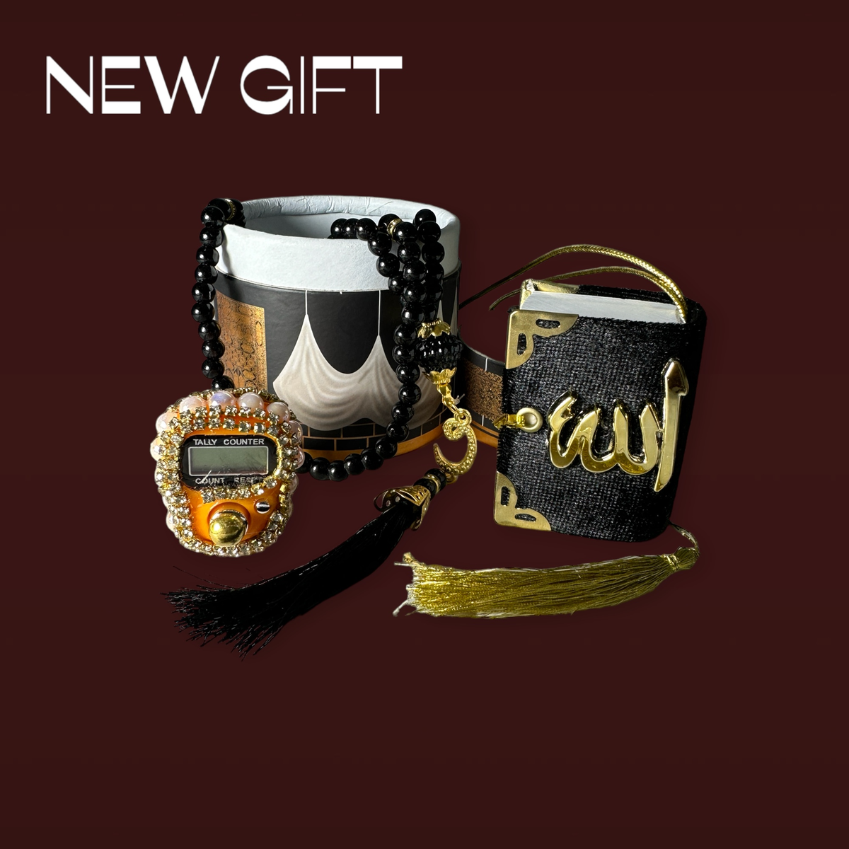 ZANBEAL Divine Elegance Collection Islamic Gift Set : Embellished Tally Counter, Mini Quran and Tasbih Beads.