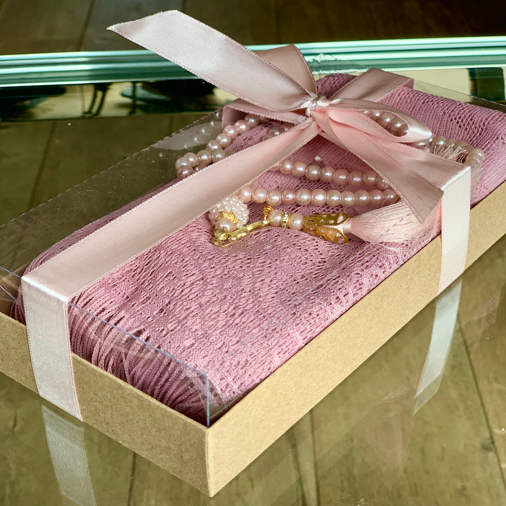 Islamic Gift Set Bundle includes Prayer Mat set for Adults + Ladies Headscarf set plus Air Freshener-Islamic Goods Direct