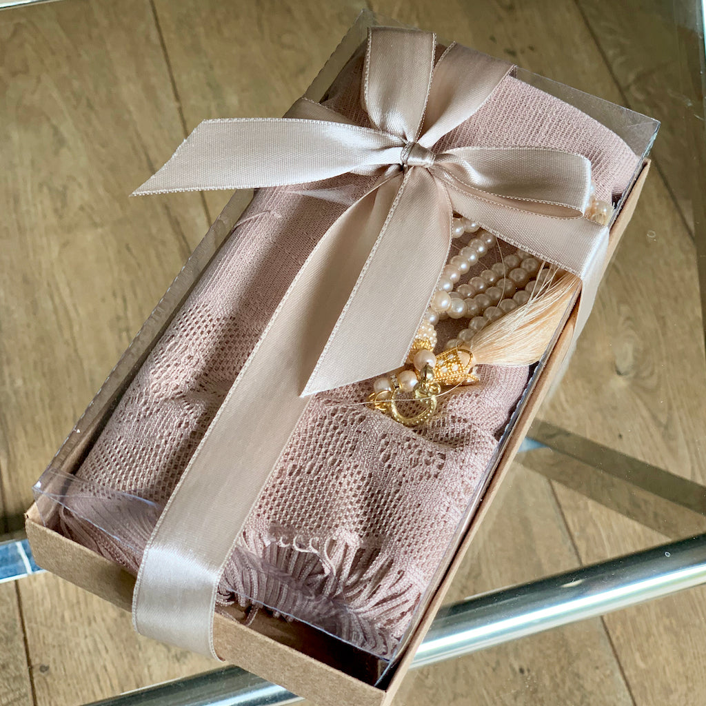 Islamic Gift Set Bundle includes Prayer Mat set for Adults + Ladies Headscarf set plus Air Freshener-Islamic Goods Direct