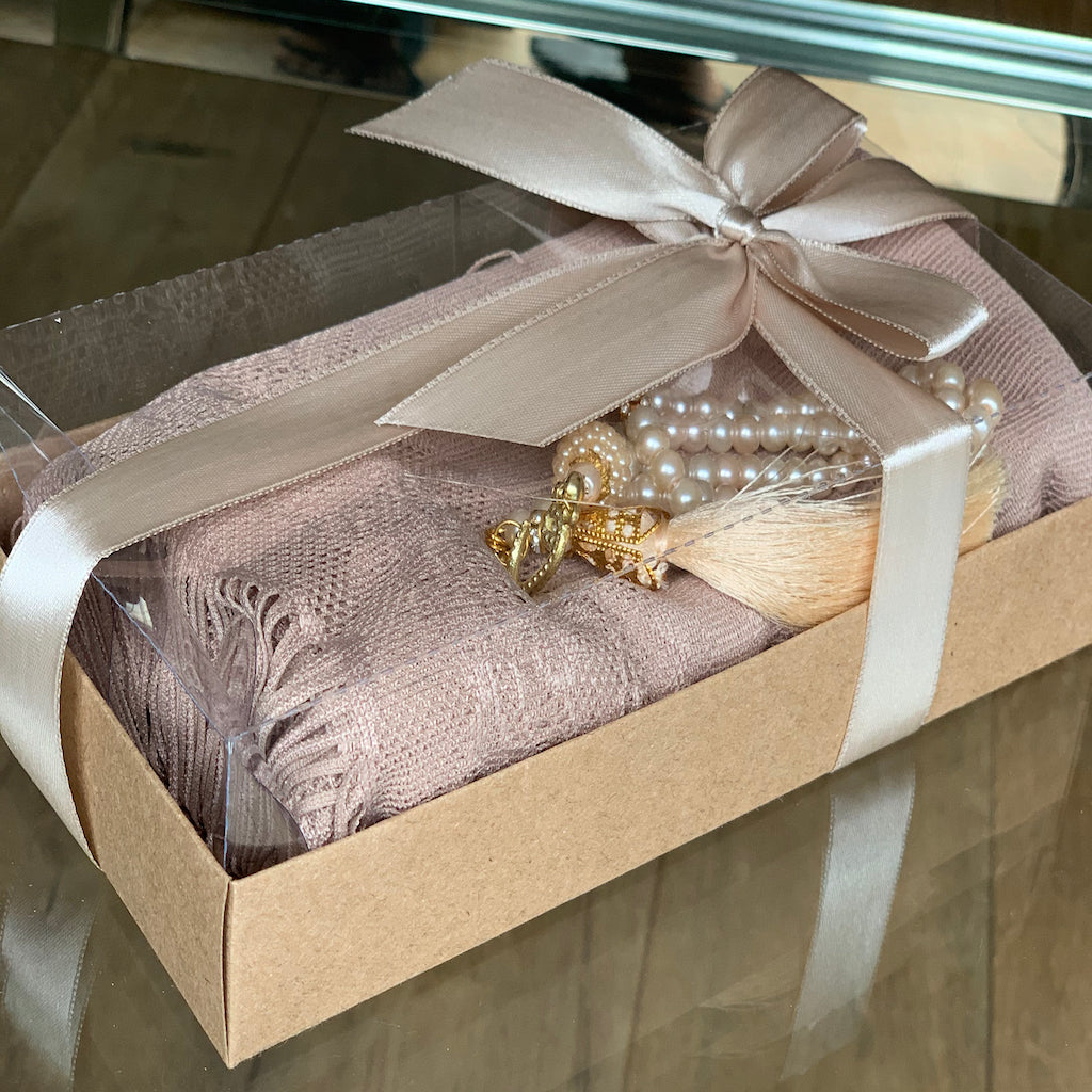 Islamic Gift Set Bundle includes Prayer Mat set for Adults + Ladies Headscarf set plus Air Freshener-Islamic Goods Direct