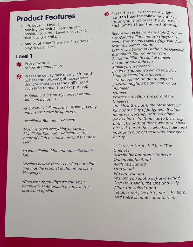 Talking Muslim Doll Aamina by Desi Doll speaks Arabic and English - New improved Edition-Kids Books-Islamic Goods Direct