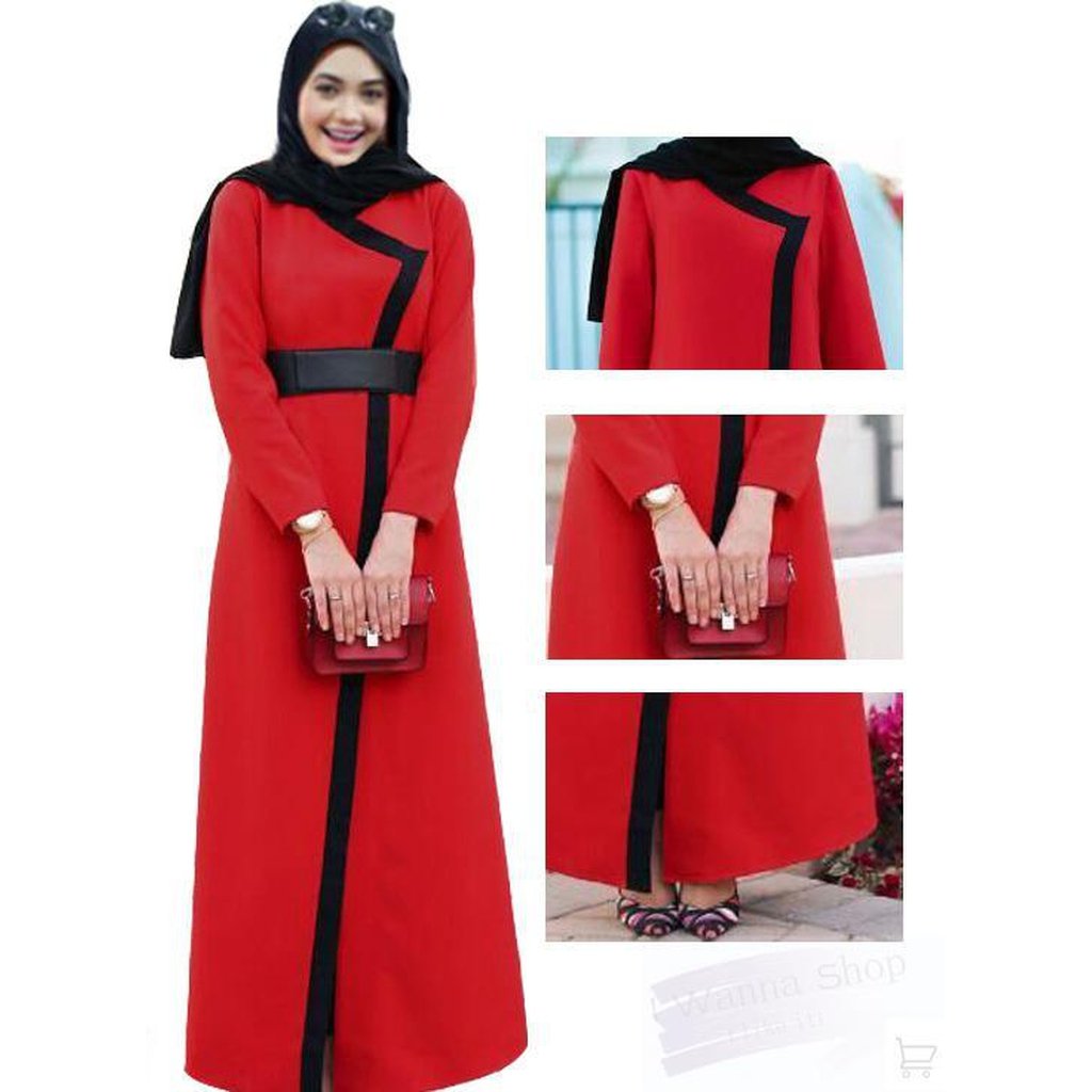 Coat Style Abaya Open Front Red-Women-Islamic Goods Direct