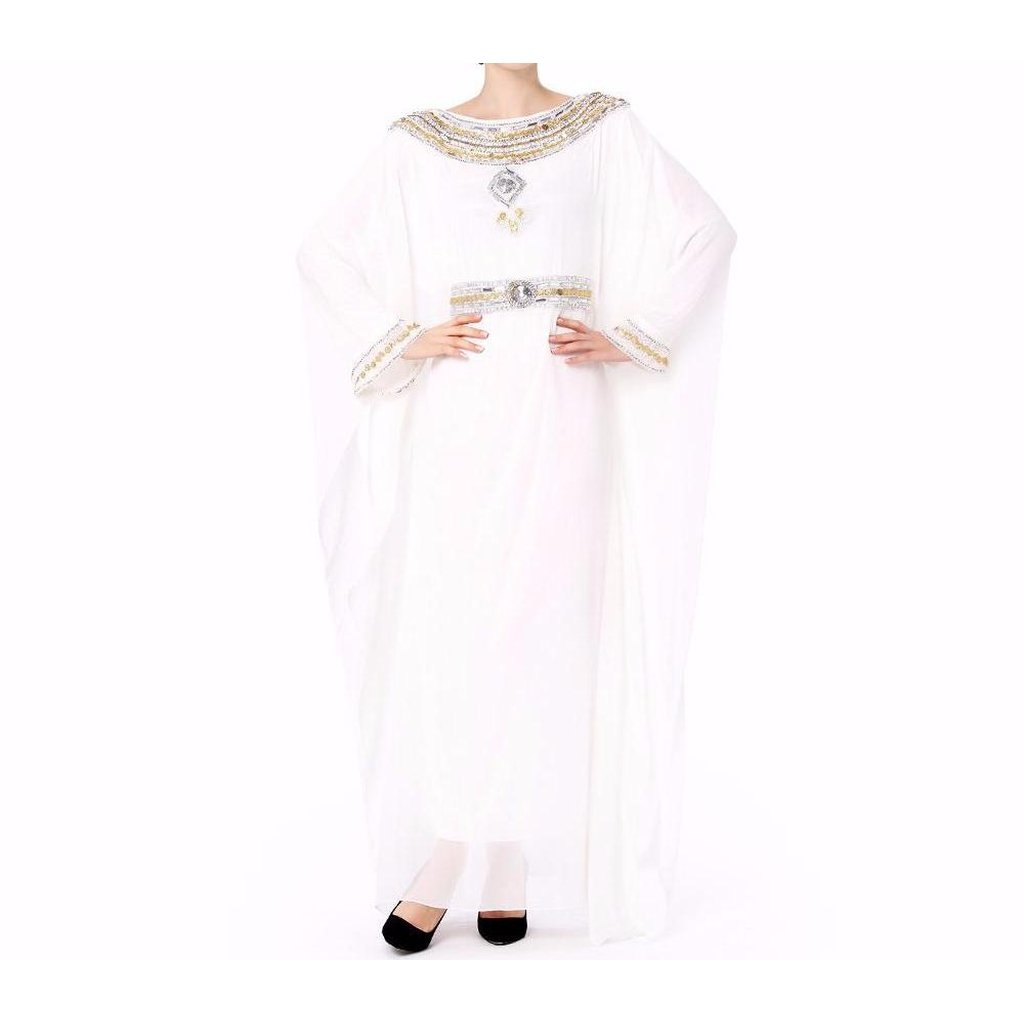 Embroidered Long Sleeve Dress (White, Blue, Pink &amp; Purple)-Women-Islamic Goods Direct