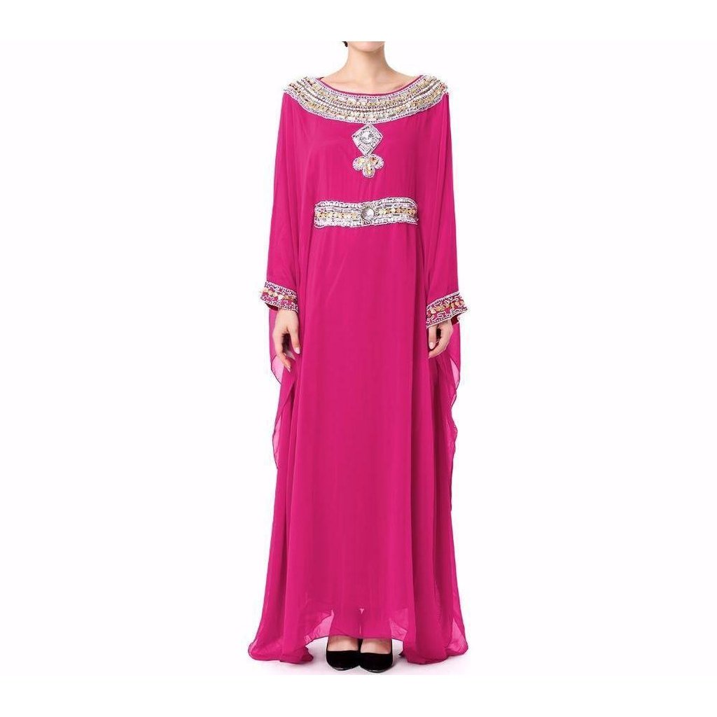 Embroidered Long Sleeve Dress (White, Blue, Pink &amp; Purple)-Women-Islamic Goods Direct