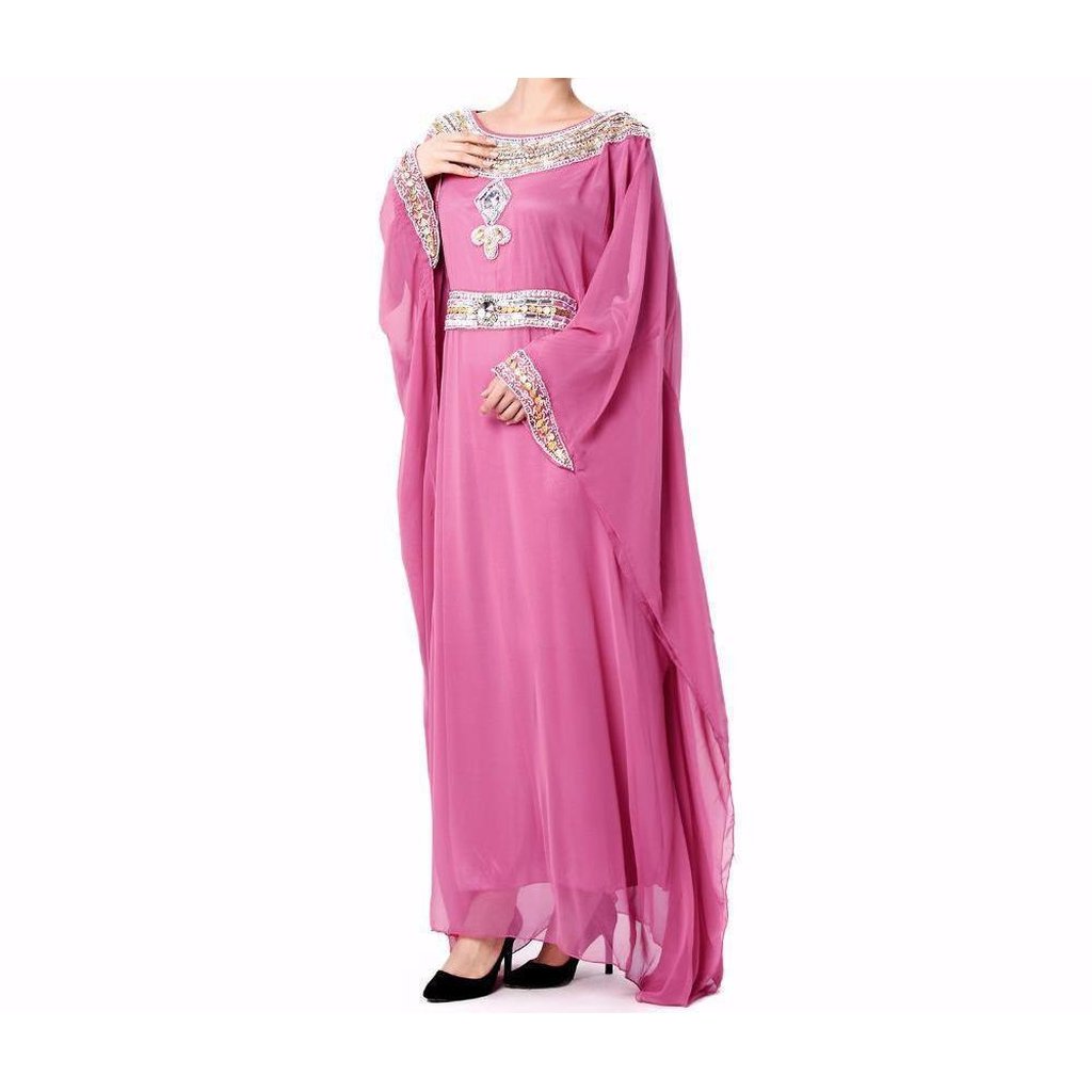 Embroidered Long Sleeve Dress (White, Blue, Pink &amp; Purple)-Women-Islamic Goods Direct