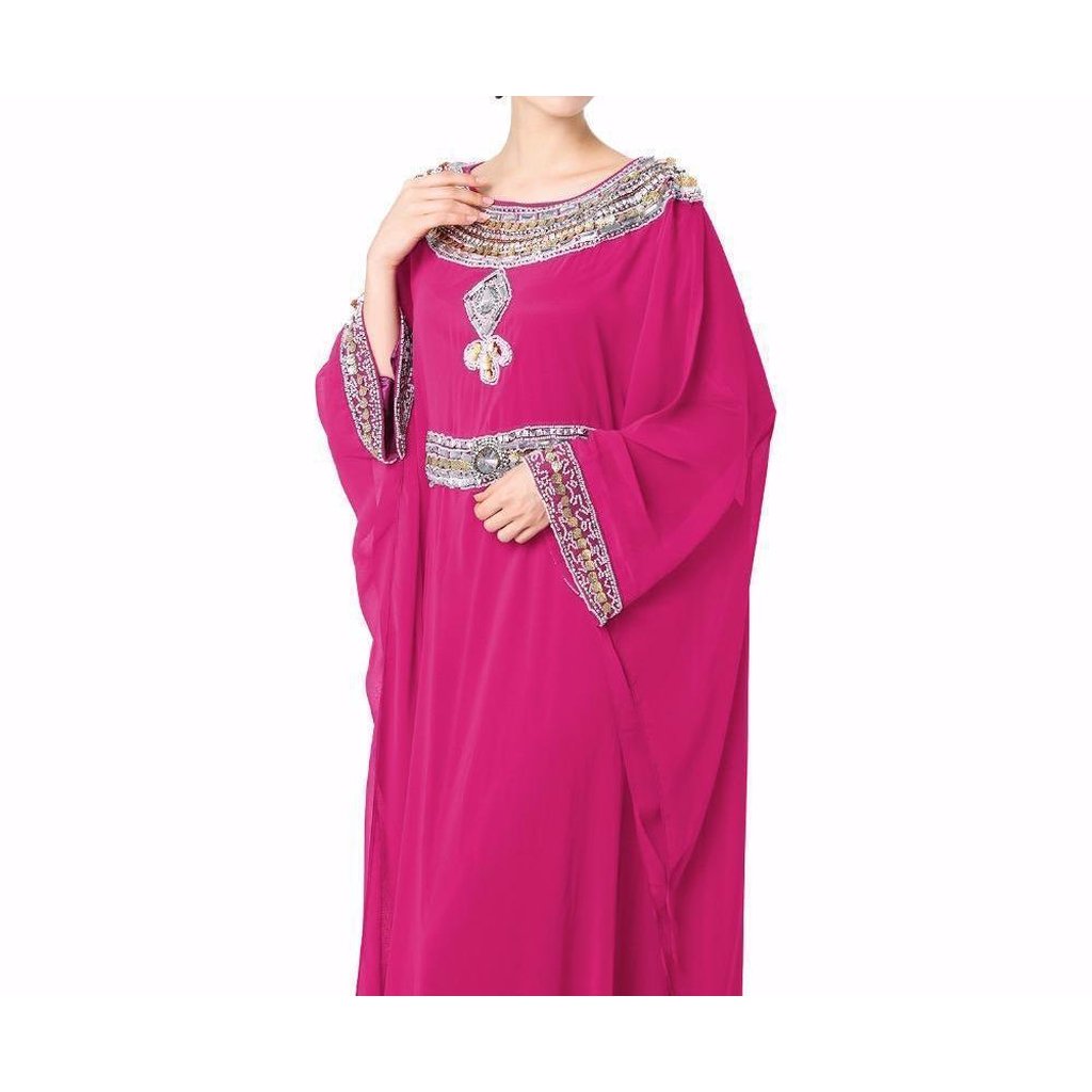 Embroidered Long Sleeve Dress (White, Blue, Pink &amp; Purple)-Women-Islamic Goods Direct