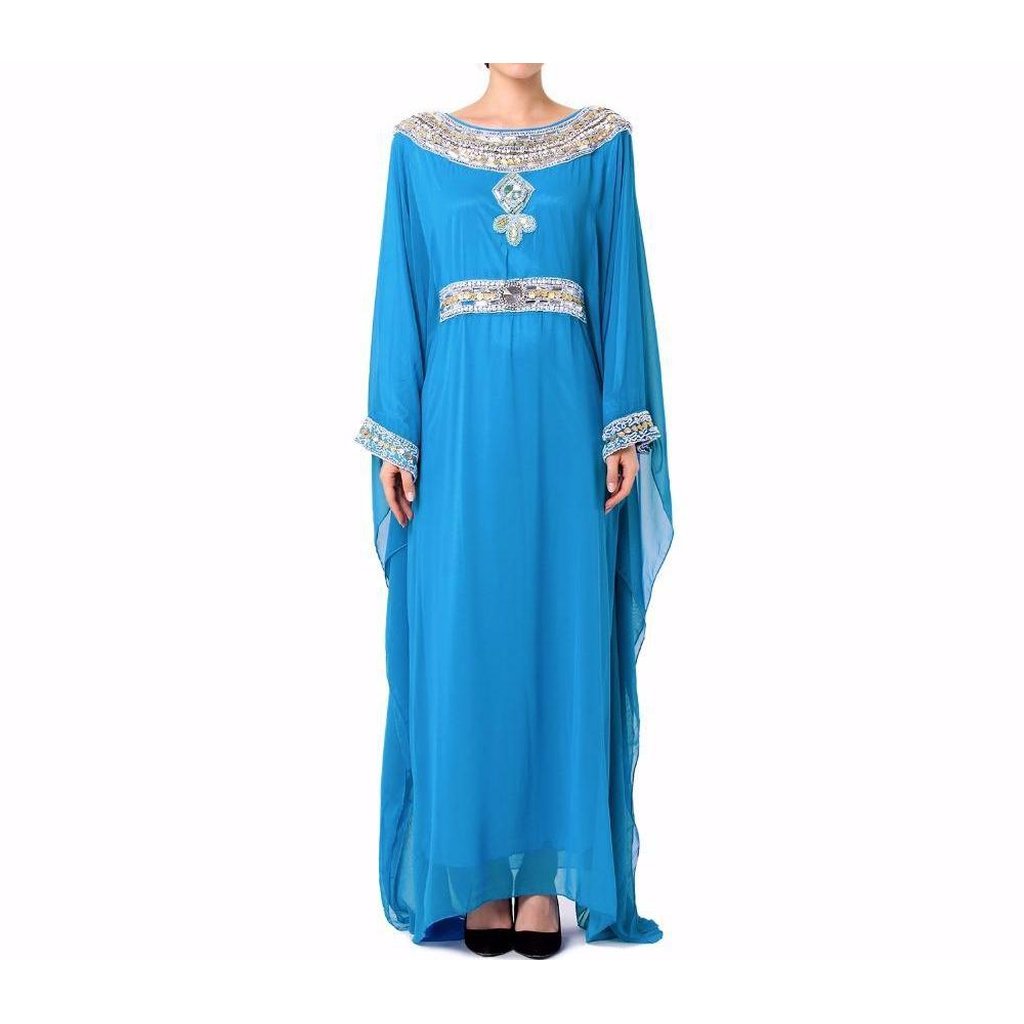 Embroidered Long Sleeve Dress (White, Blue, Pink &amp; Purple)-Women-Islamic Goods Direct