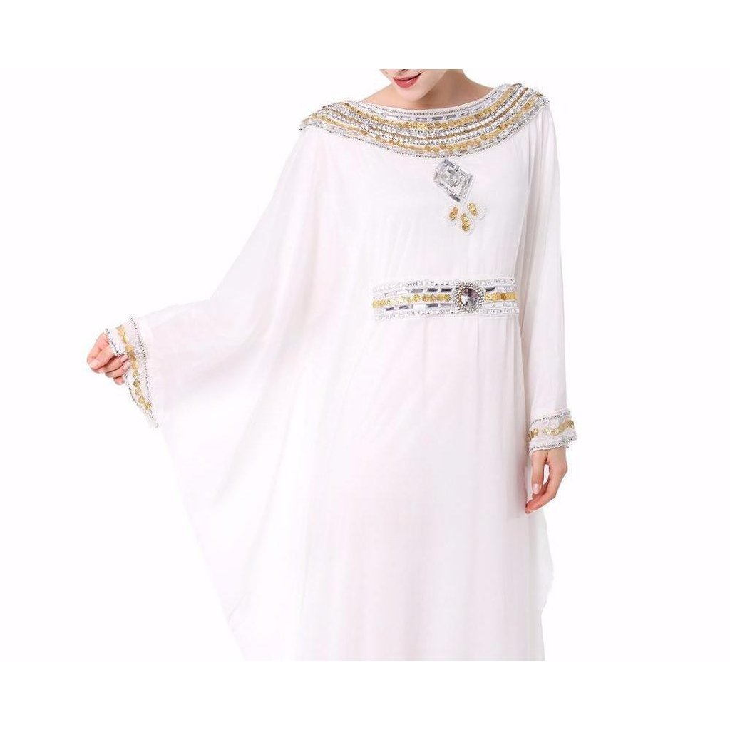Embroidered Long Sleeve Dress (White, Blue, Pink &amp; Purple)-Women-Islamic Goods Direct