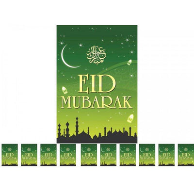 Flags Eid Mubarak Green – Pack of 10-Knowledge-Islamic Goods Direct