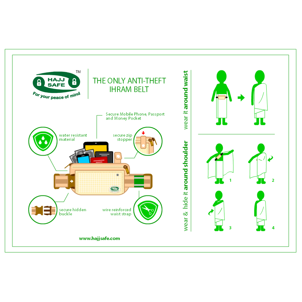 Hajj &amp; Umrah - Anti-Theft Waist Bag And Ihram Belt-Islamic Essential-Islamic Goods Direct