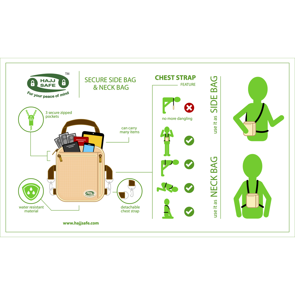 Hajj &amp; Umrah - Secure Side Bag &amp; Neck Bag-Islamic Essential-Islamic Goods Direct