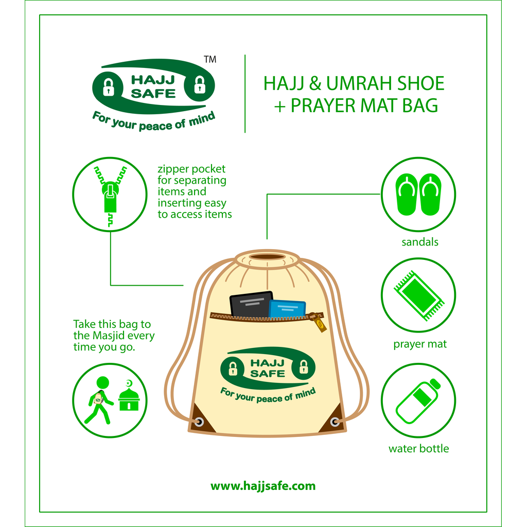 Hajj &amp; Umrah Shoe + Prayer Mat Bag-Islamic Essential-Islamic Goods Direct