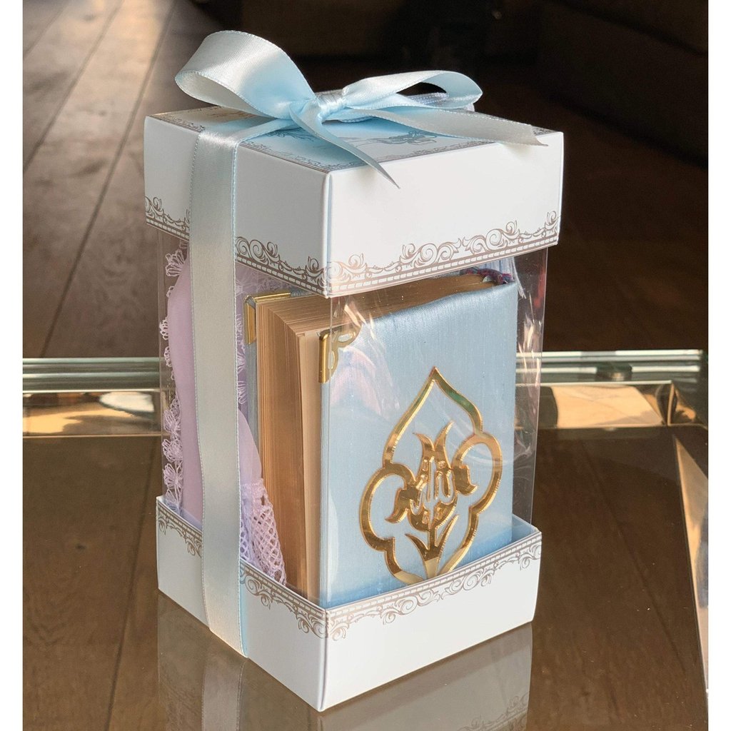 Islamic Gift Box with ladies head scarf and golden Quran in Arabic-Gift-Islamic Goods Direct
