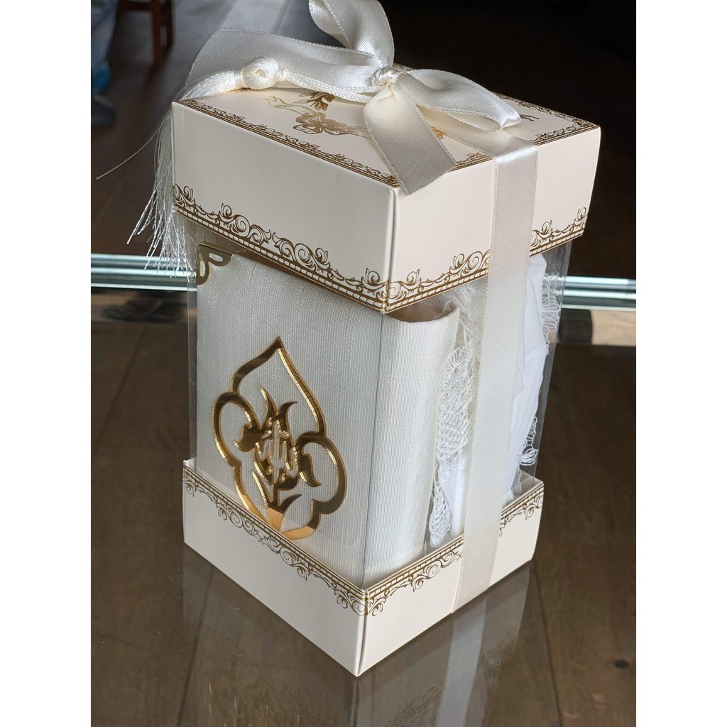 Islamic Gift Box with ladies head scarf and golden Quran in Arabic-Gift-Islamic Goods Direct