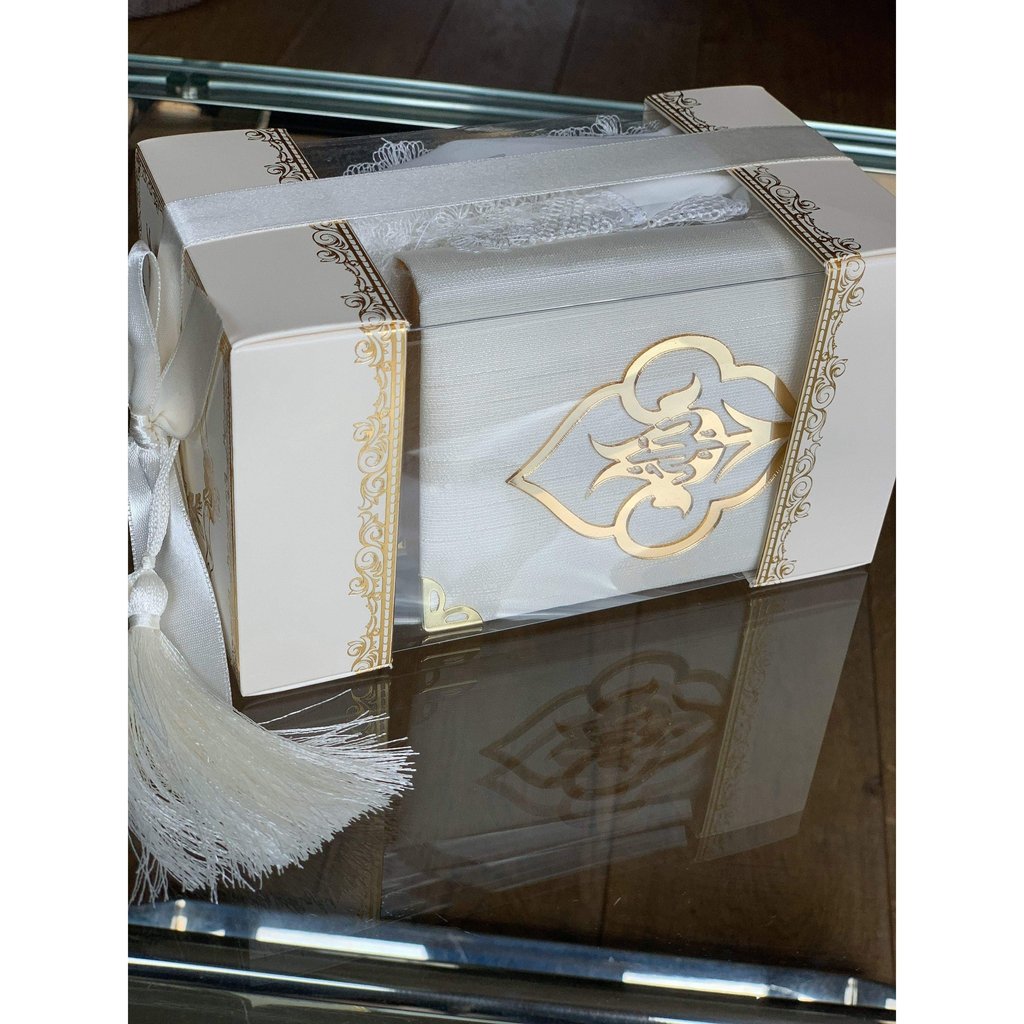 Islamic Gift Box with ladies head scarf and golden Quran in Arabic-Gift-Islamic Goods Direct