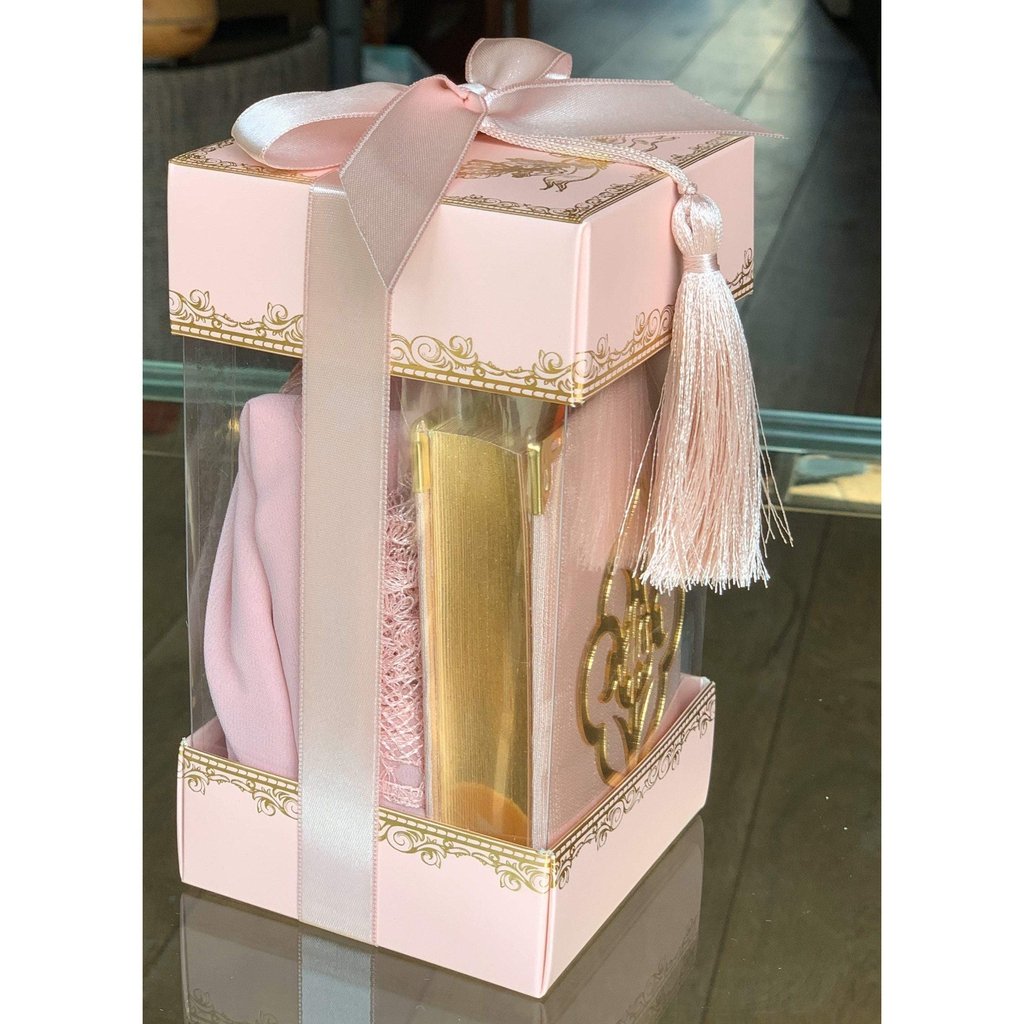 Islamic Gift Box with ladies head scarf and golden Quran in Arabic-Gift-Islamic Goods Direct