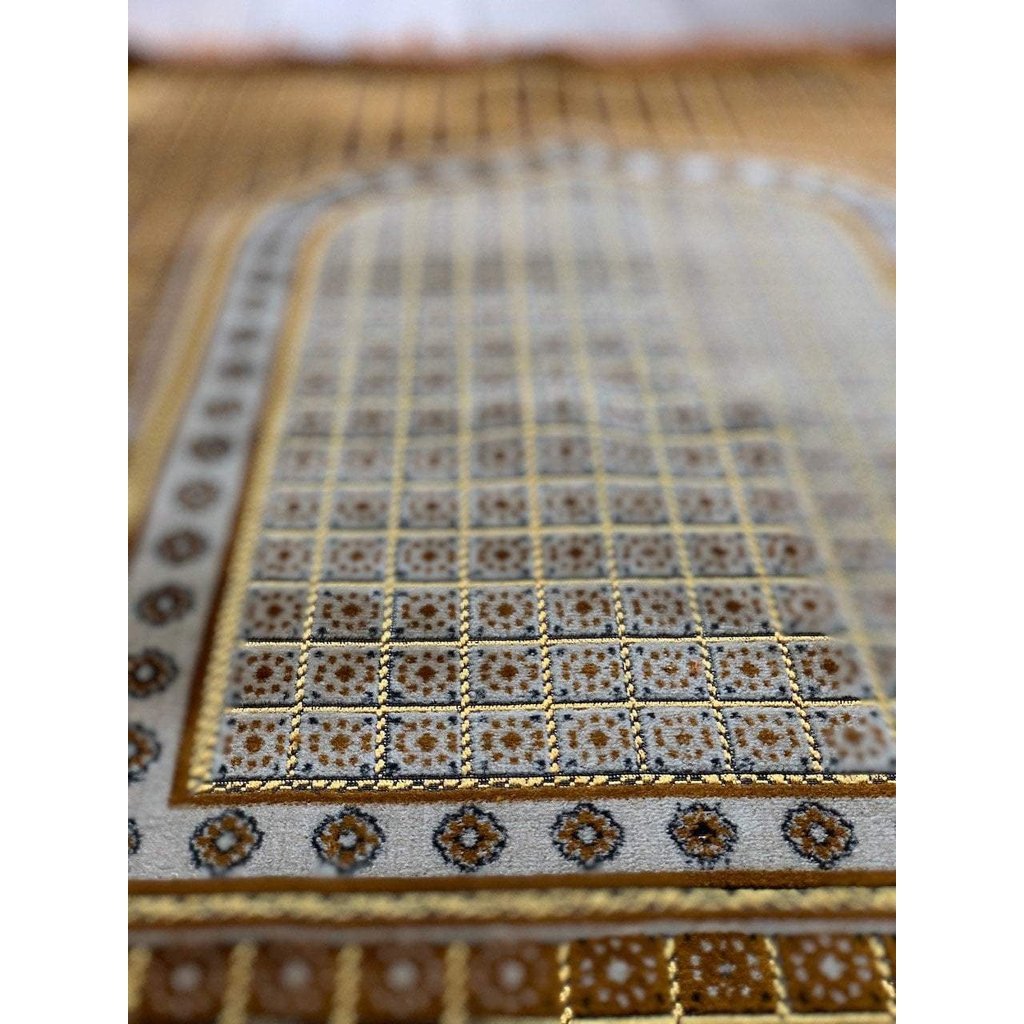 Tekbir&#39;s Islamic prayer mat is light weight soft prayer rug that is suitable for home or as a travel prayer mat so enhance your praying experience by ordering this Muslim Prayer Mat now (Gold)-prayer mat-Islamic Goods Direct