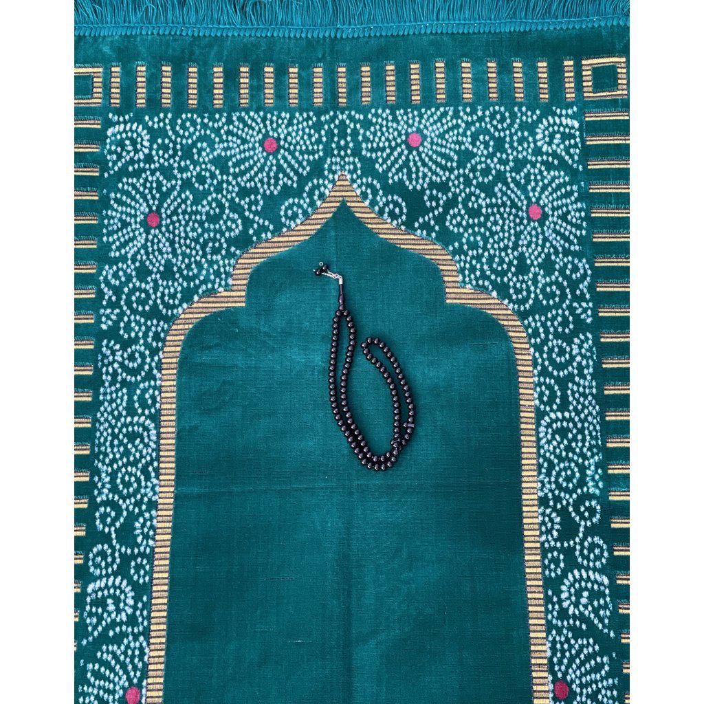 Velvety Islamic Prayer Mat for Muslim Salah with Tasbih Prayer Beads-prayer mat-Islamic Goods Direct