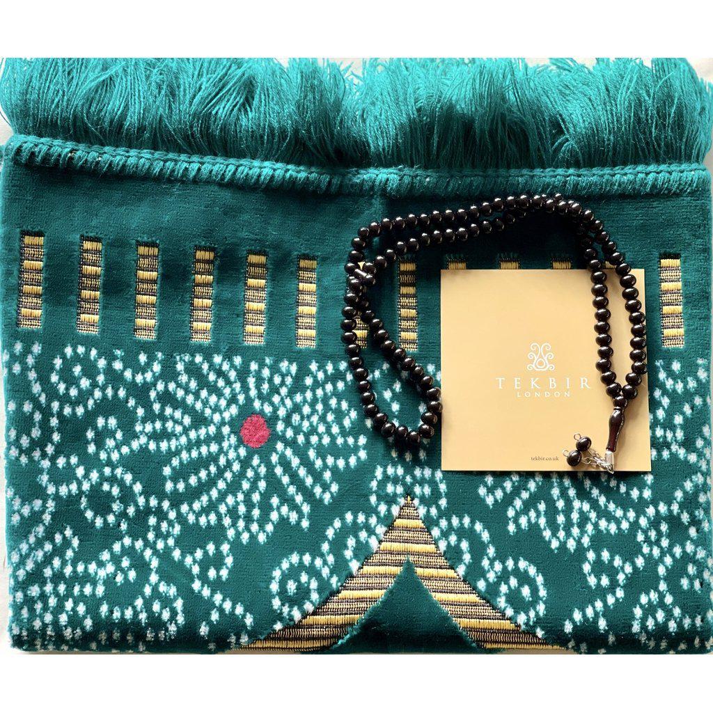 Velvety Islamic Prayer Mat for Muslim Salah with Tasbih Prayer Beads-prayer mat-Islamic Goods Direct