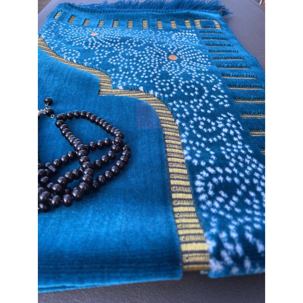 Velvety Islamic Prayer Mat for Muslim Salah with Tasbih Prayer Beads-prayer mat-Islamic Goods Direct