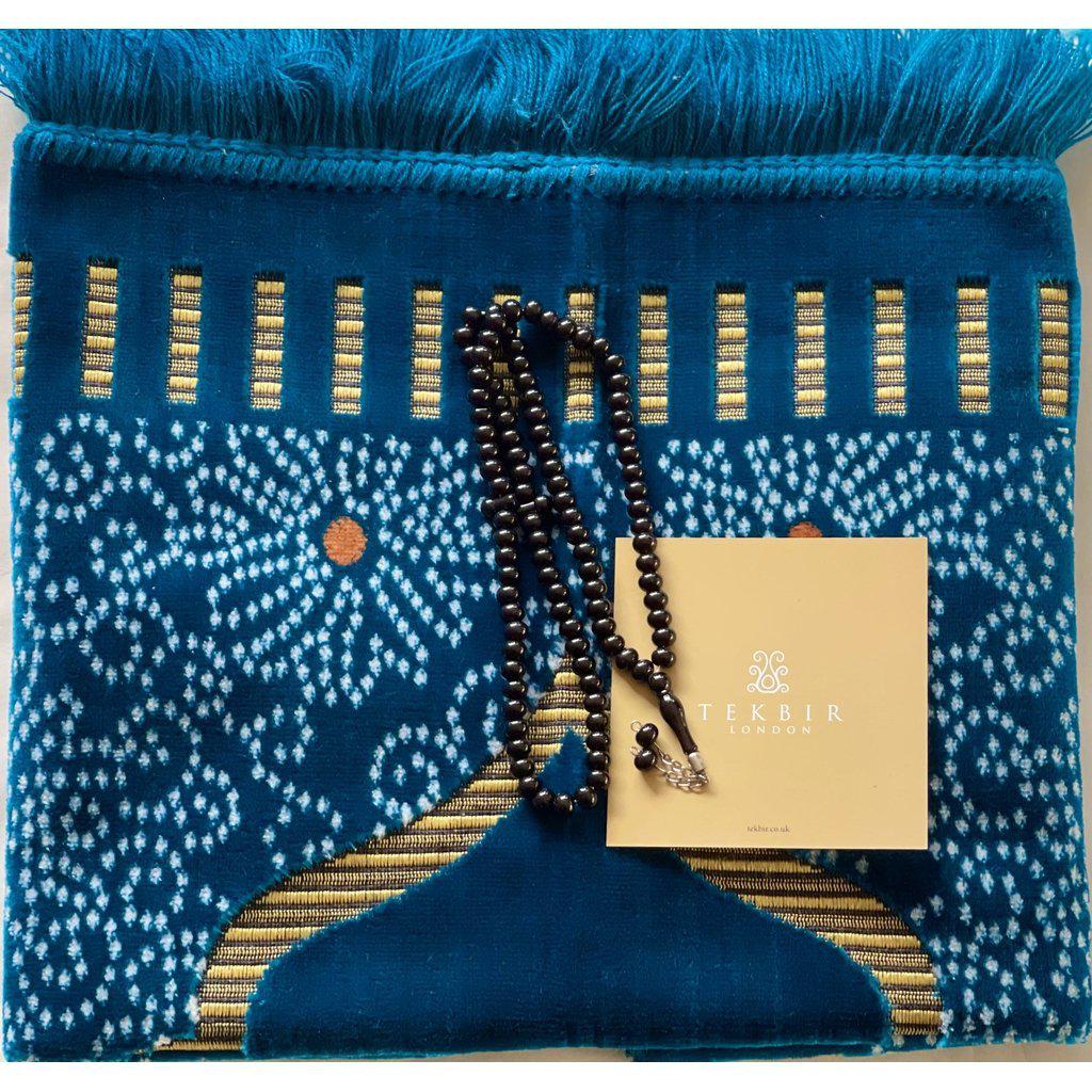 Velvety Islamic Prayer Mat for Muslim Salah with Tasbih Prayer Beads-prayer mat-Islamic Goods Direct